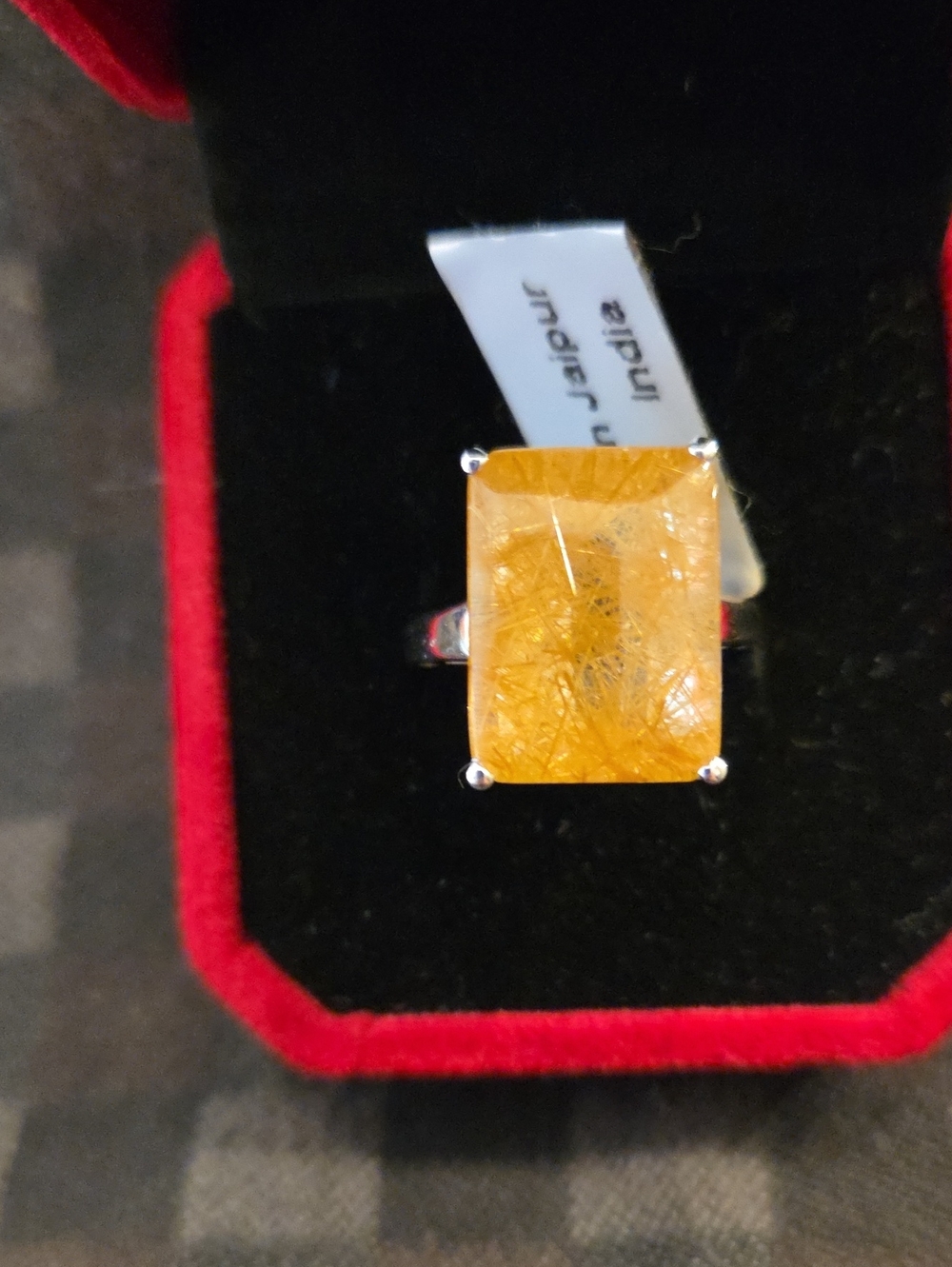 GOLDEN RUTILE Gemstone Cocktail Ring SILVER